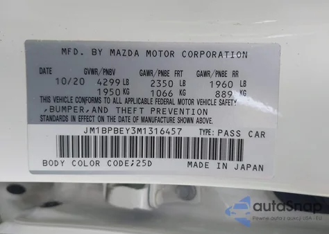 2021 Mazda Mazda3 2.5 Turbo Premium Plus from USA, damaged, VIN JM1BPBEY3M1316457